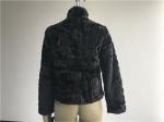 Womens Black Textured Faux Fur Chubby Coat With Funnel Collar High Fashion