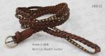 Brown Leather Womens Braided Belts With Gold Satin Buckle / Old Brass Mushroom