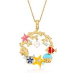 4-5.5mm Cultured Pearl and .14 ct. t.w. Diamond Sea Life Necklace in Sterling