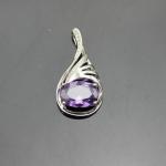 Women Silver Jewelry Oval 9mmx13mm Amethyst Cubic Zircon Pendant(P41)