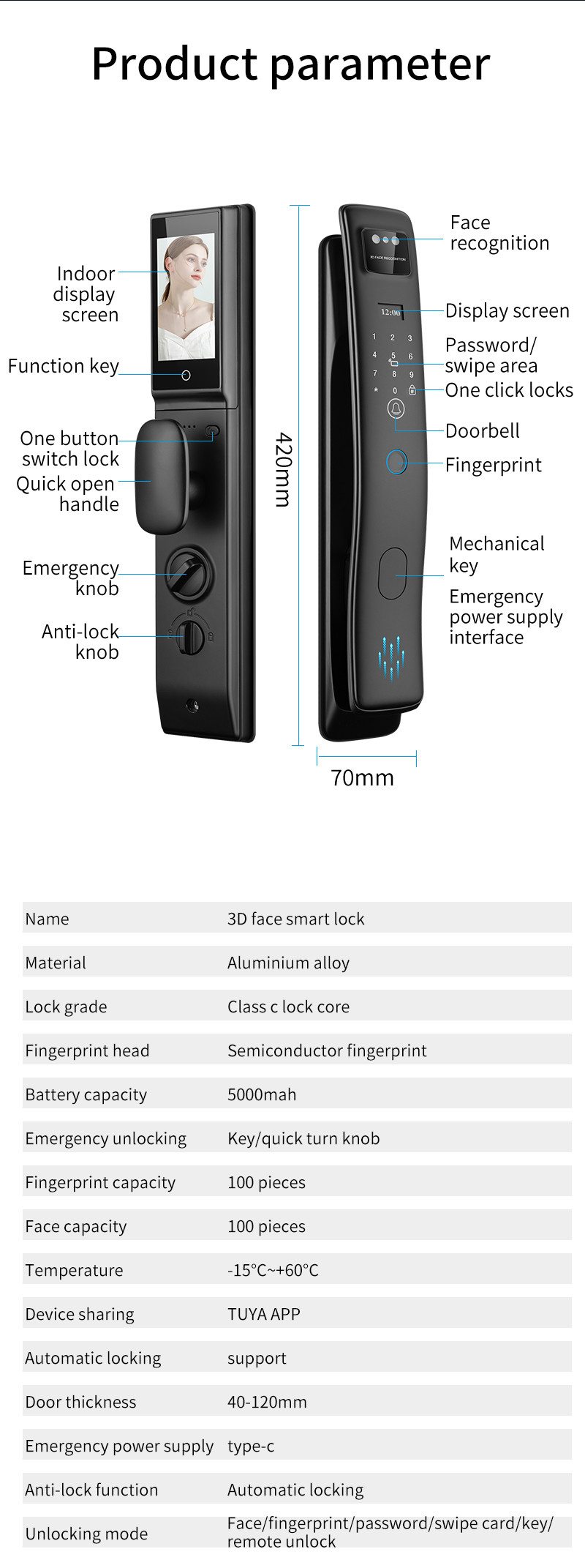 S958max Automatic 3D Face Recognition Tuya Intercom Camera Fingerprint Smart Lock