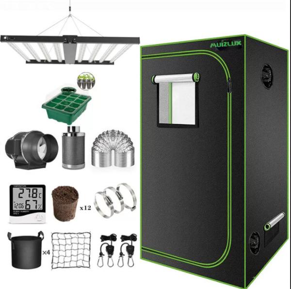 120x120x200 Grow Tent Complete Kit With 640W Grow Bars, 600D, Metal Frame,
