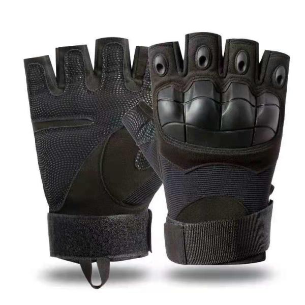 Green Khaki Black Leather PU Half Finger Tactical Gloves Nylon