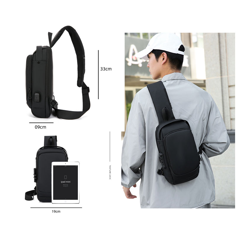 OEM ODM Waterproof Chest Bags With USB Travel Crossbody Sling Bag For Men