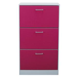 Wholesale Rose Red Wooden Home Shoe Cabinet 3 Tier Flip Drawers With PVC Handle from china suppliers