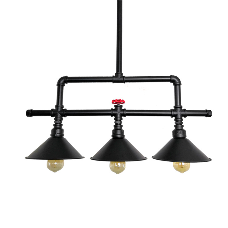 Vintage industrial wind and water pipe chandelier creative three end restaurant bar kitchen long lamp（WH-VP-226)