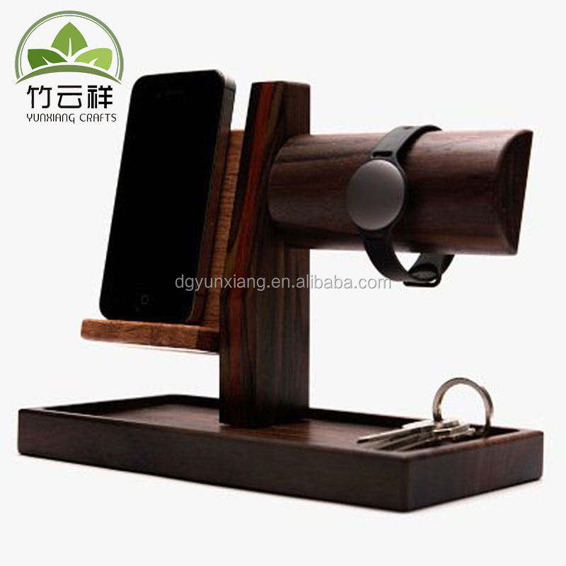 Black walnut wood phone and watch holder