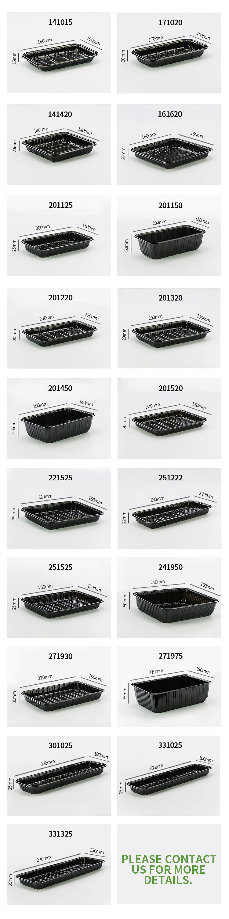 Customized Blister Frozen Food Tray Black Disposable Meat Trays Rectangular
