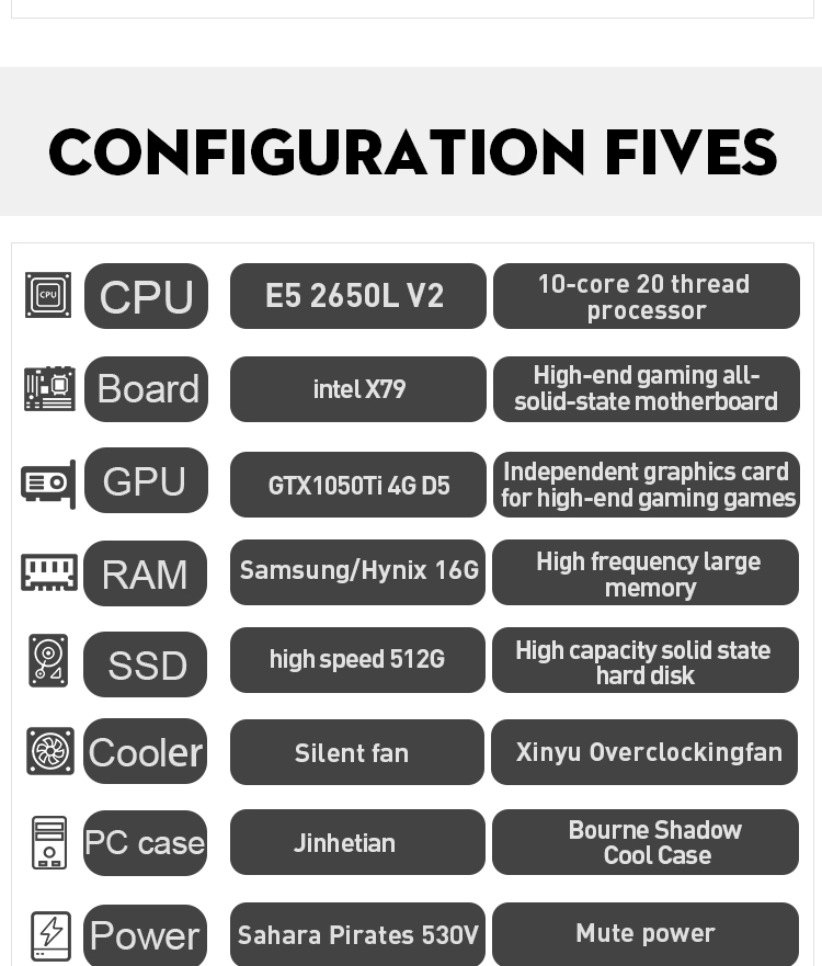 intel X79 Board Gaming PC Desktops Xeon E5 Series CPU GTX 1050 TI 4G