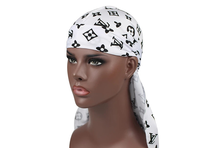 Black And White LV Silk Silky Satin Designer Durag Supplier Wholesale