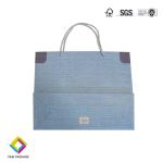 Luxury Blue Color White Card Paper Bags For Gift Packaging With Ribbon Handle