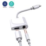 White Color Lightning To 3.5 MM Headphone Jack Adapter And Charger Splitter