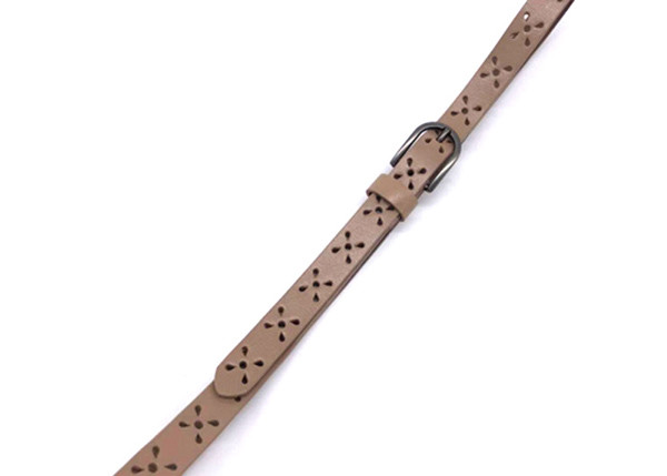3/4" (18mm) Women's Fashion Leather Belts Skinny Perforated Floral Hollow Out One Piece Cowhide Full Grain