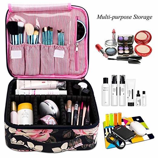Women Nylon Cute Cosmetic Organizer Bag With Make Up Tools Toiletry Peony