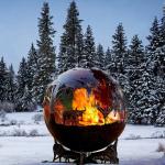 Garden Wood Fuel fire sphere Outdoor Steel Fire Pit In Wooden Box