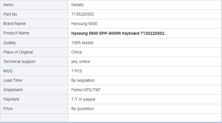 Hyosung 5600 EPP-8000R Keyboard 7130220502 ATM Spare Parts