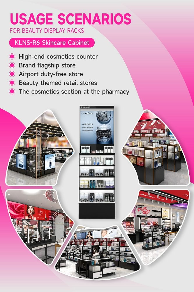 KLNS-R6 40mm Thick Soft Film Light Box Skincare Display Cabinet with 5mm White Glass