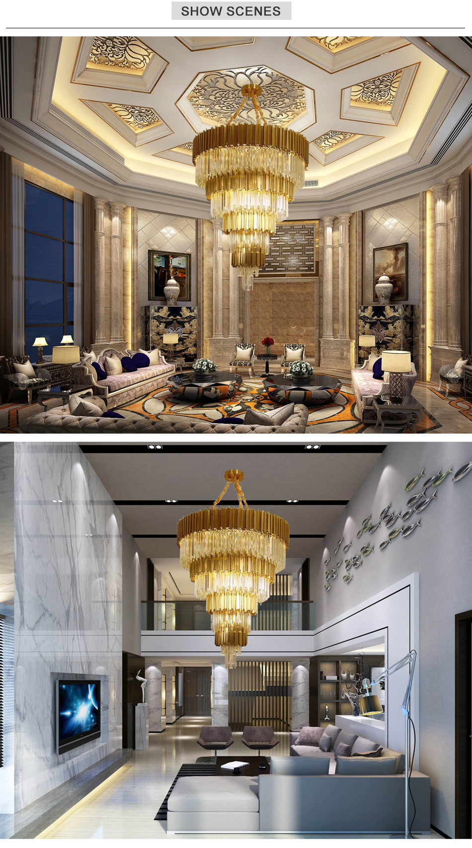 Modern mid century style K9 gold chandelier long chandeliers(WH-NC-58)