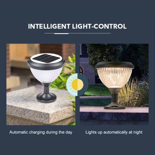 LED Solar Pillar Light With Durable Aluminum Shell Warm White Light For Outdoor Yard Columns