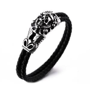 Wholesale Man's leather bracelet man's stainless steel skull magnetic clasp bracelet from china suppliers