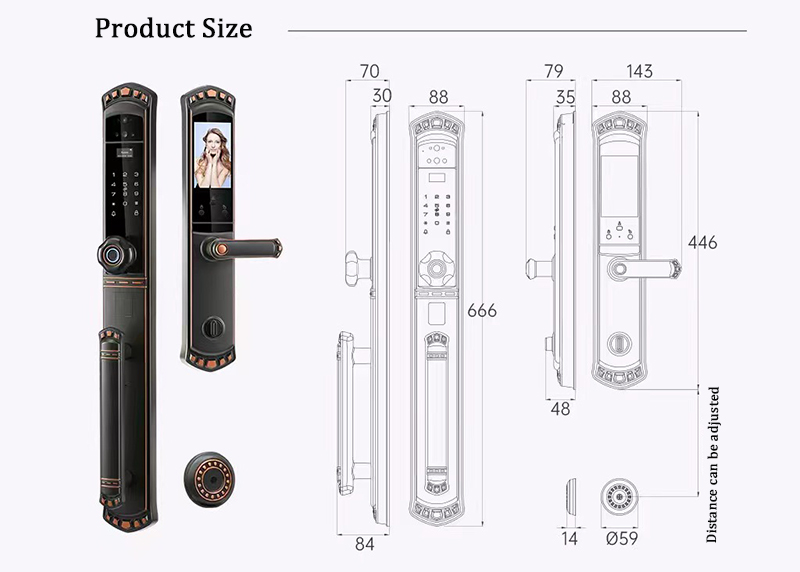 Standard Mortise Smart Door Lock Using Face Recognition Black Bronze