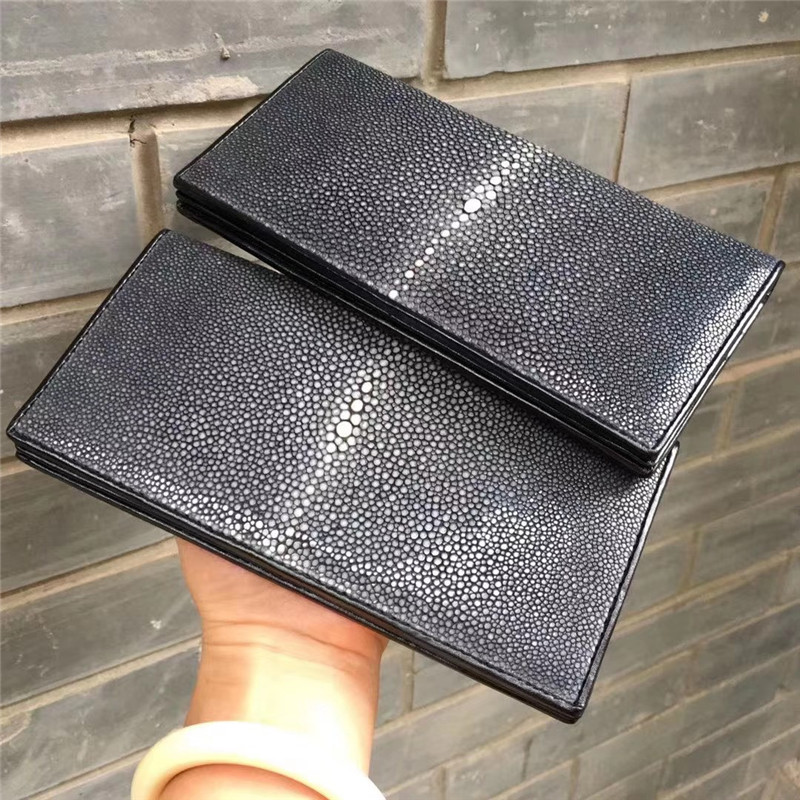 Unisex Authentic Real Stingray Skin Women Men Long Wallet Female Male Clutch Purse Genuine Leather Large Card Holder