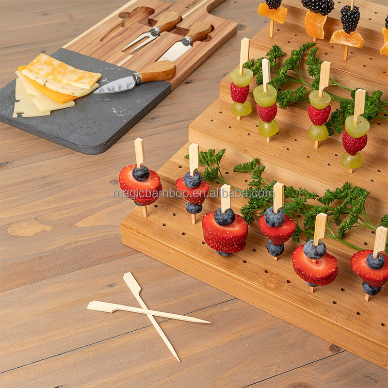 Six Tier Food Stand Bamboo Skewer Holder for Buffet Cocktail Parties and Catering Events