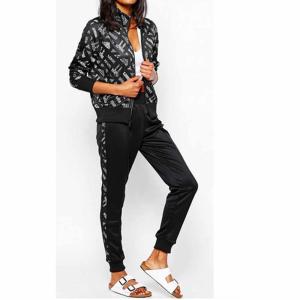 Wholesale Hot sale sportswear low price stylish smooth 100%polyester print design slim fit women tracksuit set from china suppliers