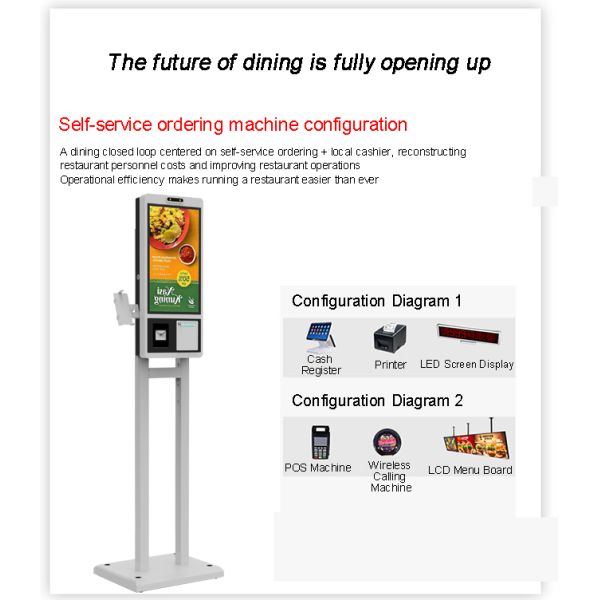 21.5 Inch Windows Touch Kiosk Ordering System Machine With POS System Cash Accepter Payment Kiosk QR Code Scanner for Restaurant