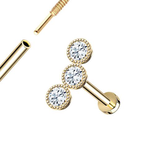 Milgrain Triple Bezel Threaded Flat Back Stud Natural Diamond Piercing Jewelry