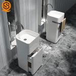 Sanitary Modern Bathroom Pedestal Sink Acrylic Solid Surface Material