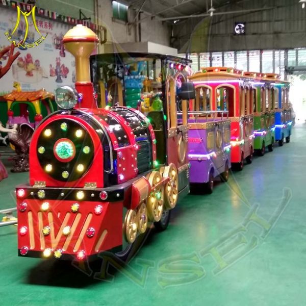 Hansel outdoor park kids train battery operated backyard amusement trackless train rides