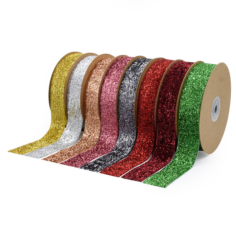 25mm Shinny Glitter Velvet Ribbon Dyed Olive Green Velvet Ribbon
