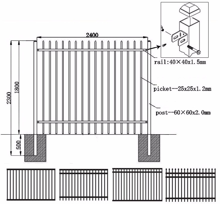 4 rails narrow spacing stright top crimped top crimped 1800mm x 2400mm anti wild beast dog and wolf security steel fence