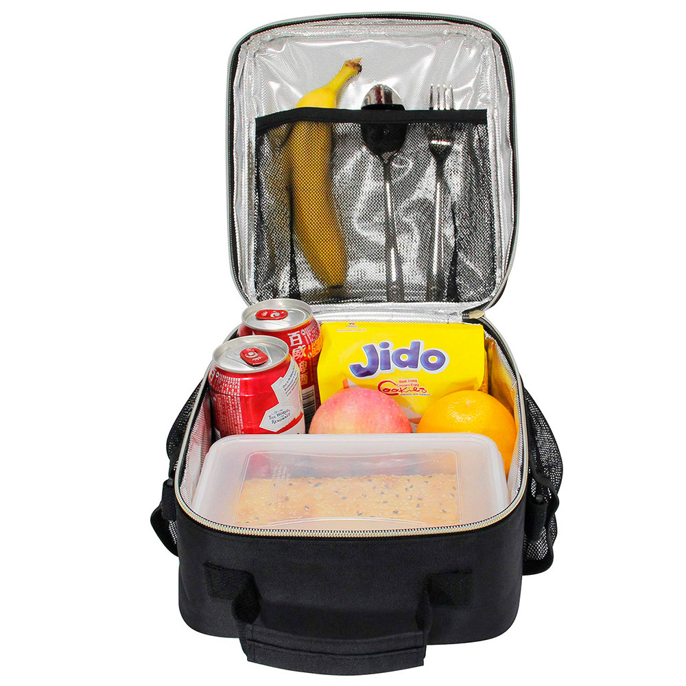 Spacious Pure Color Nylon Lunch Box With Shoulder Strap