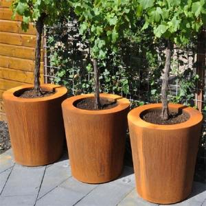 Wholesale Outdoor Garden Metal Flower Pots Tapered Cylinder Corten Steel Conical Planters from china suppliers