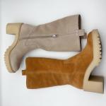 Brown soft suede leather Womens Dress Boots with 3/4 ykk metal zipper，One piece