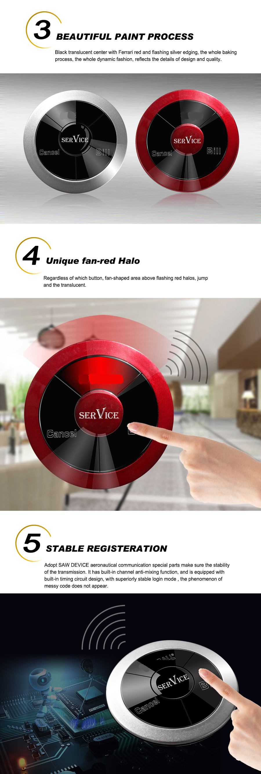 433Mhz hot sale waterproof wireless restaurant waiter wrist watch pager and call button