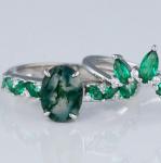 Natural Moss Agate Opal Moissanite Stone Ring Unique For Engagement Wedding