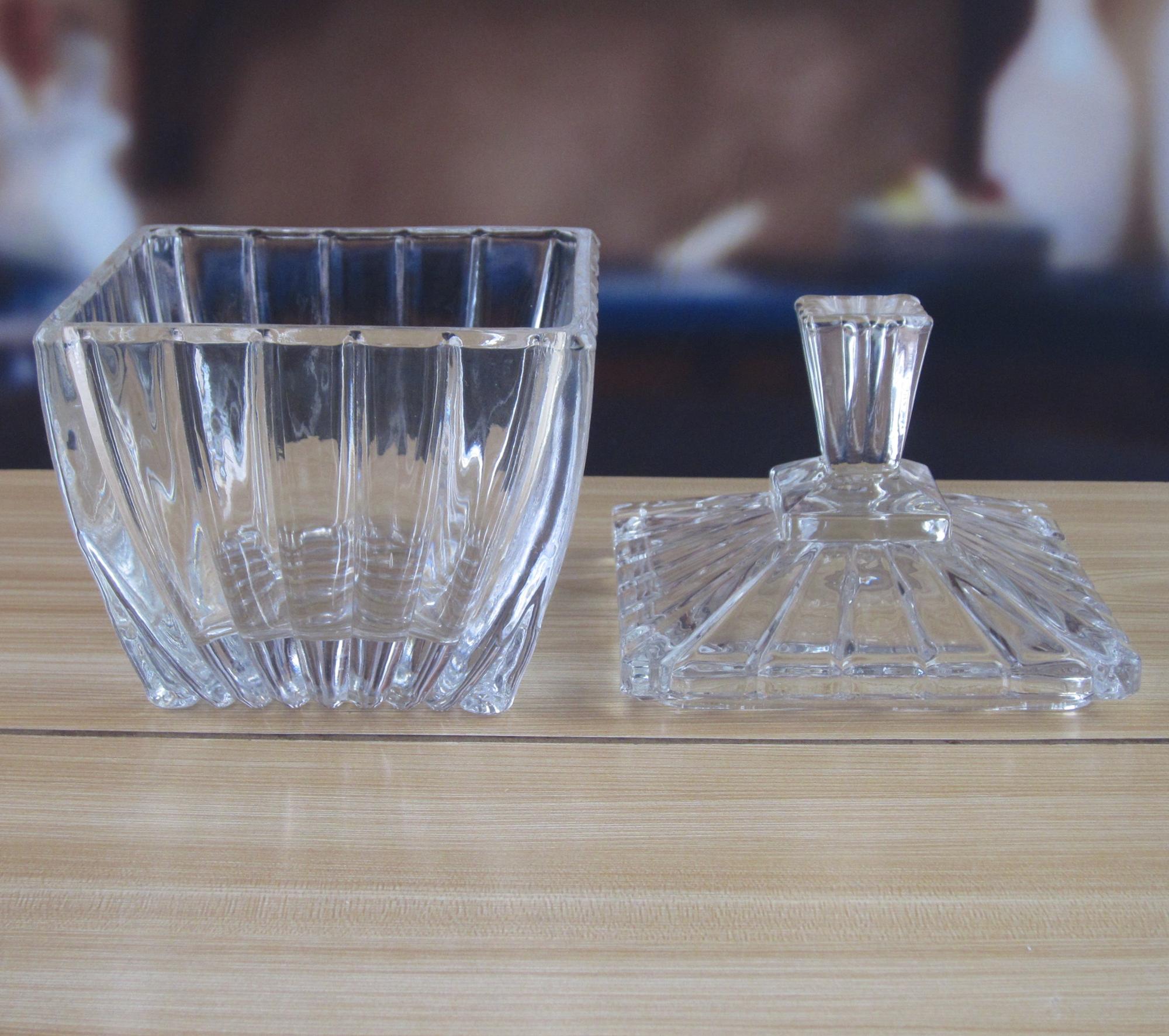 Square Optic Stripes Glass Storage Jars For Candy