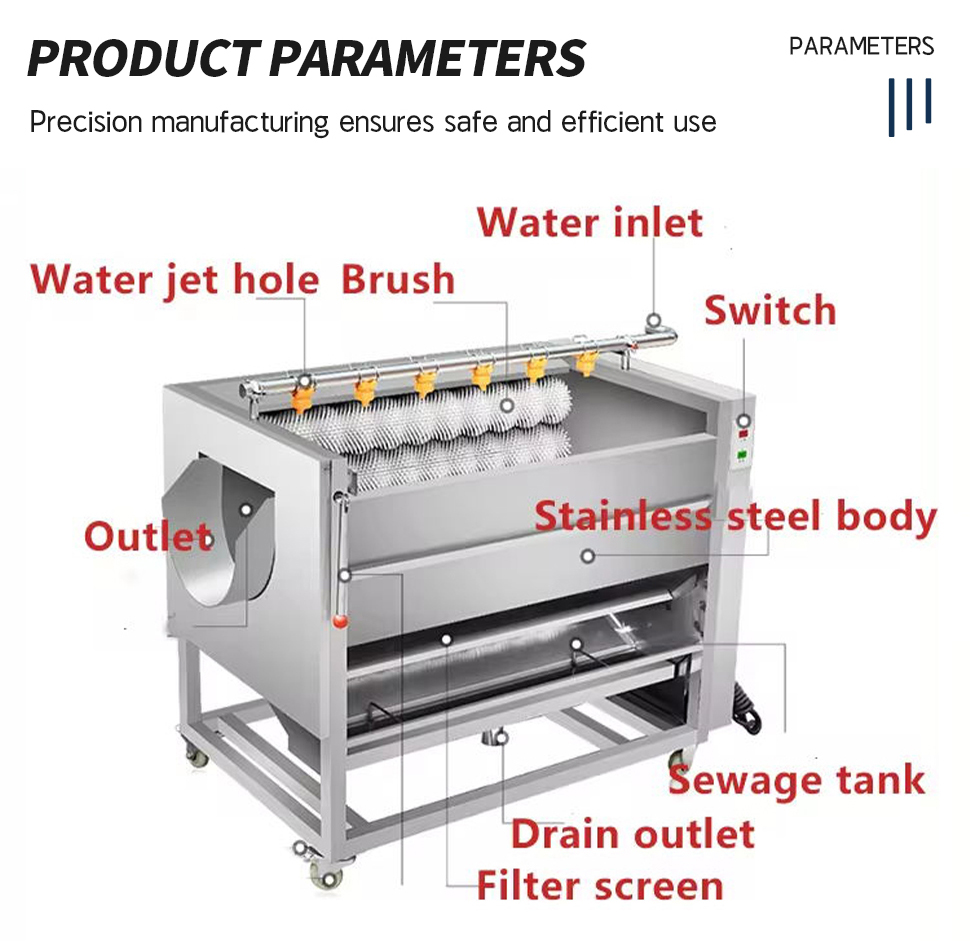 Maniocca Brush Roller Washing Machine for Fresh Fruits and Vegetables 360 KG Capacity