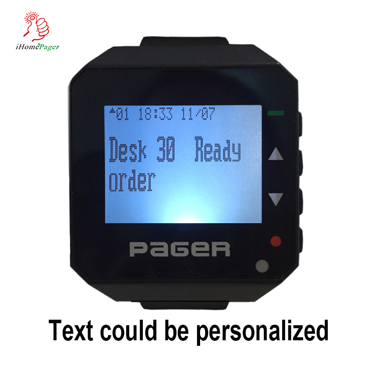 Customize alphanumeric wireless wrist watch and button pager system emergency call with vibration or buzzer