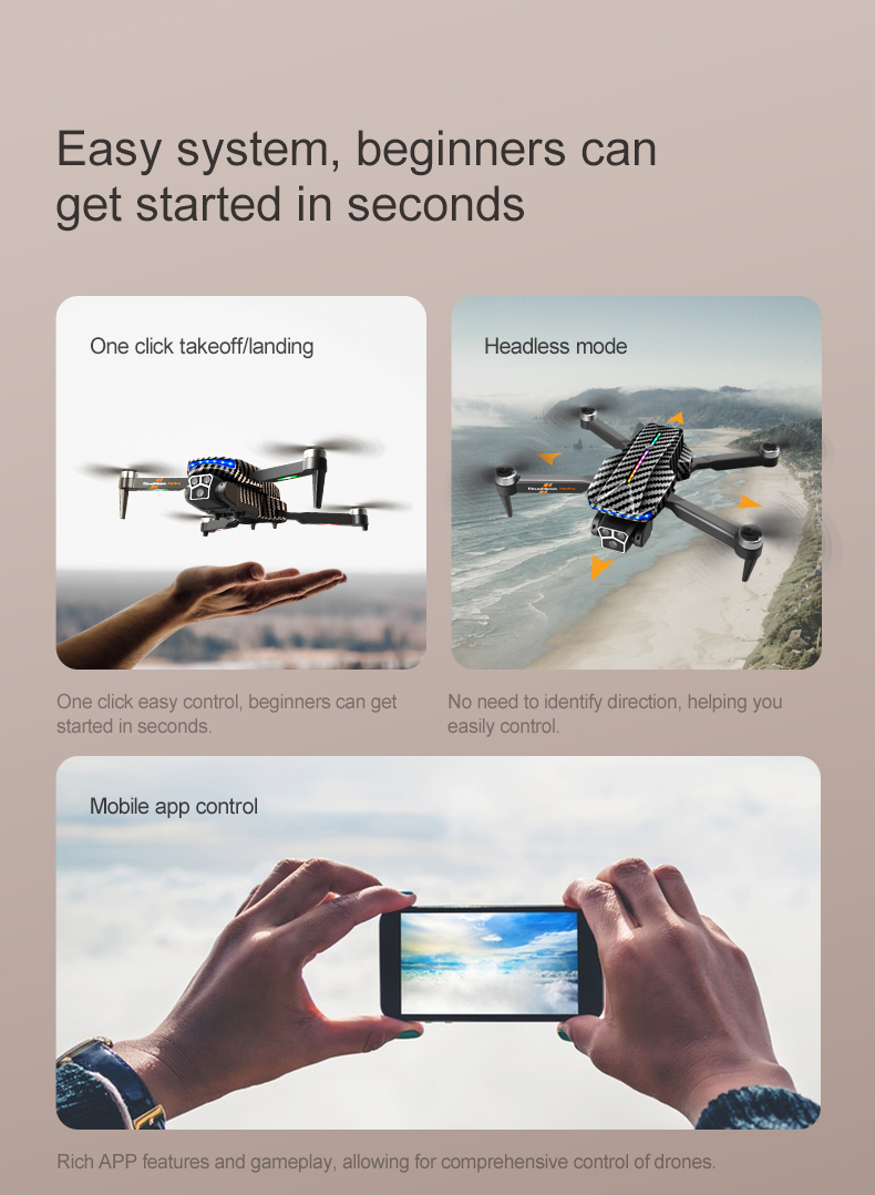 12mins Flight Time Hand Control Carbon Fiber Black Drone with Optical Flow Altitude Hold and 4k 360 Degree Rolling Stunt