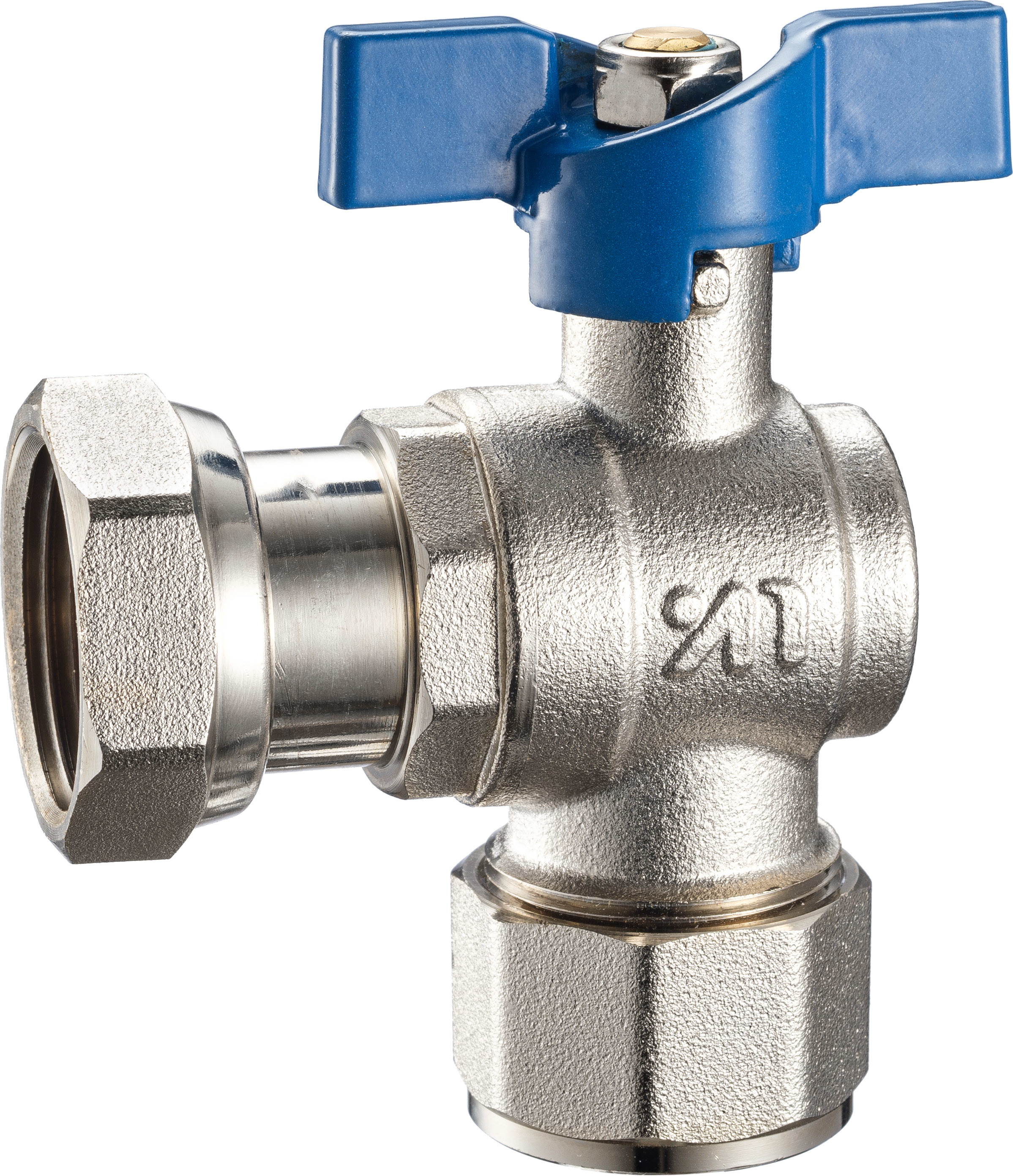 3613 3616 Angle Type Brass Ball Valve DN20 DN25 for Connections PP-R x Flex. Female Nut, AL-PL x Flex. Female Nut