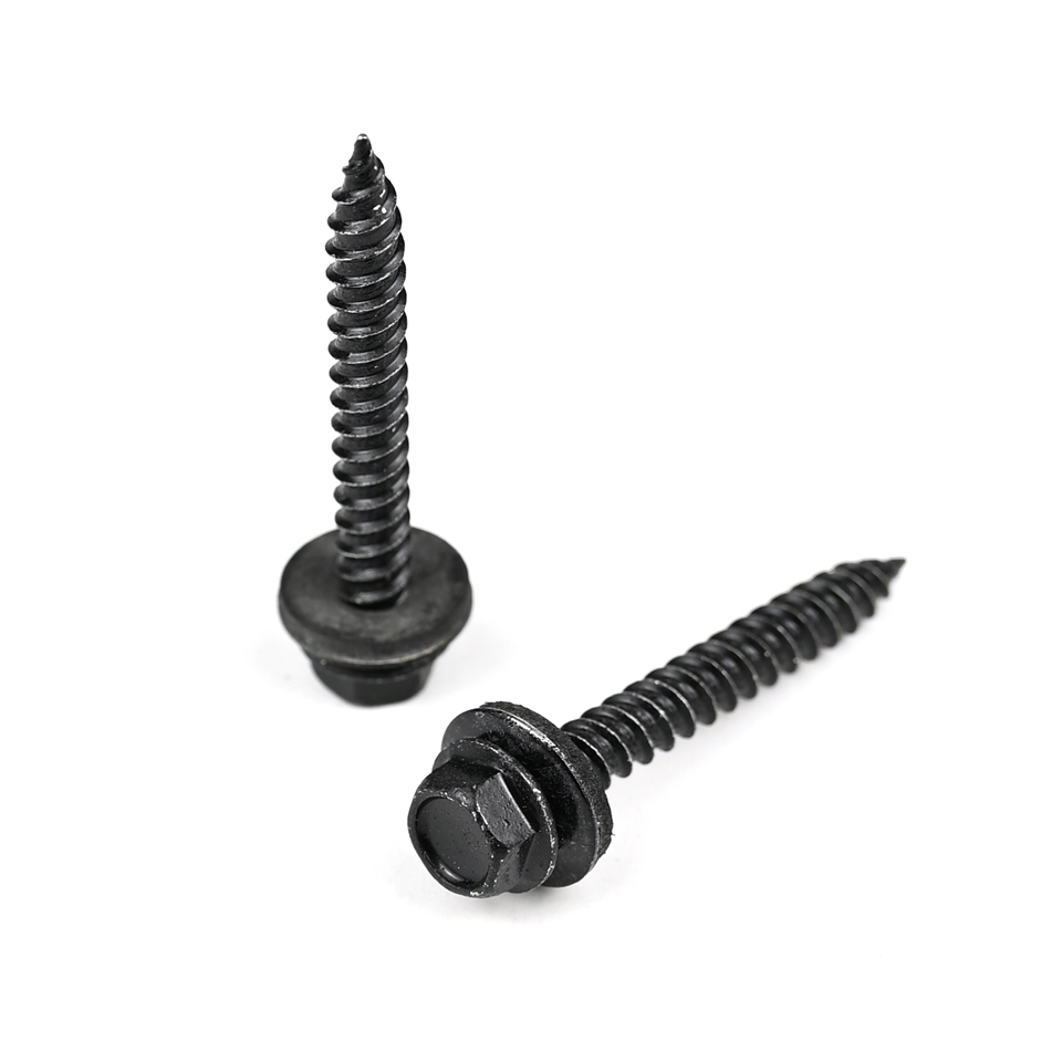 Black Ruspert Coated Stainless Steel Hex Flange Head Drywall Screws With Epdm Washer