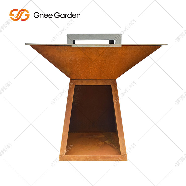 Corten Steel BBQ Fire Pit Grill Trapezoid Shaped Outdoor Cooking Grills for Garden Barbecue Party