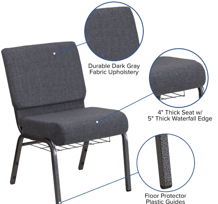 Metal Stackable Padded Connecting Modern Church Chair For Theater