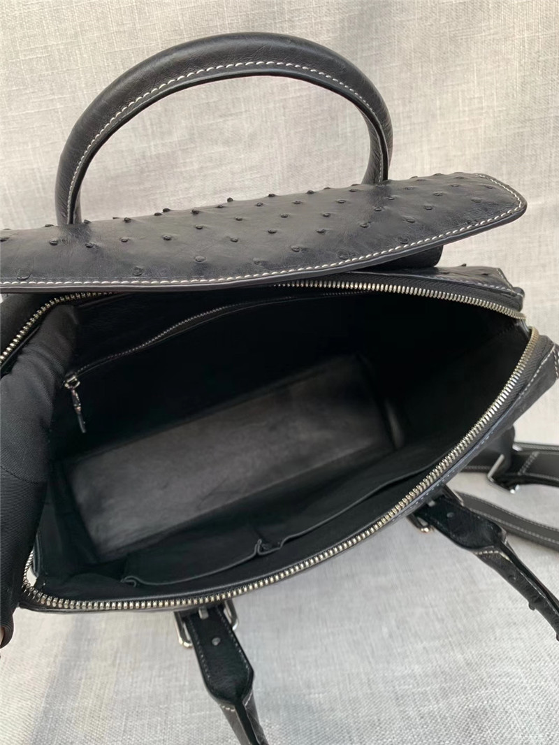 Exotic Authentic Ostrich Skin Men's Large Casual Flap Pockets Handbag Travel Purse Genuine Leather Male Shoulder Bag