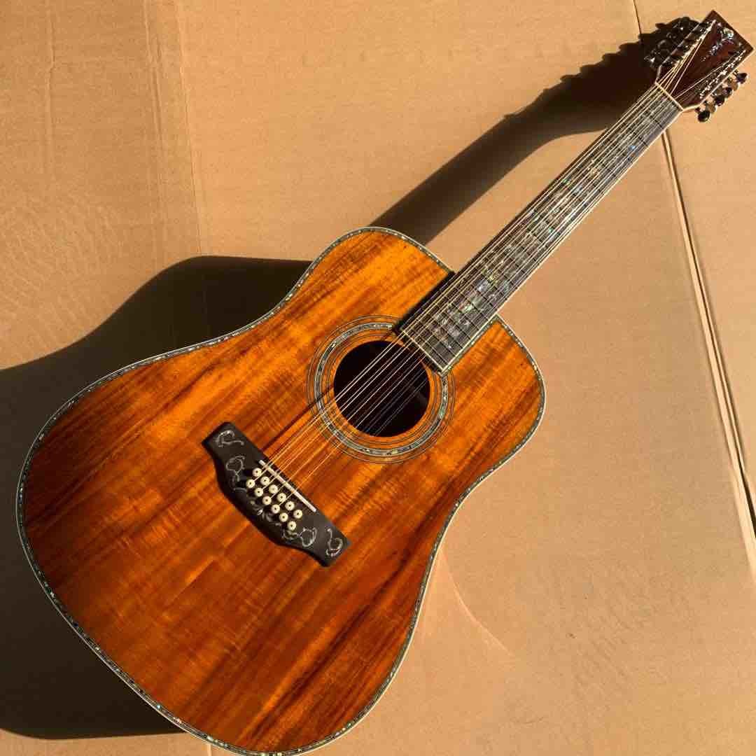41" KOA Wood 12 Strings D45K Body Abalone Inlay Ebony Fingerboard Acoustic Electric Guitar