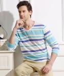 Casual Style Hemp Cotton Clothing Stripped T Shirt Autumn Spring Fitted